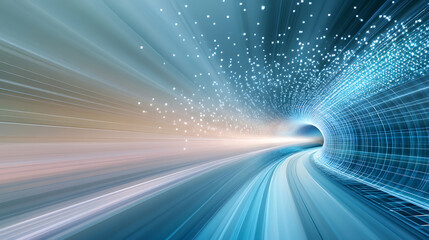 Poster - Dynamic light tunnel digital universe abstract art futuristic environment wide-angle view technology concept