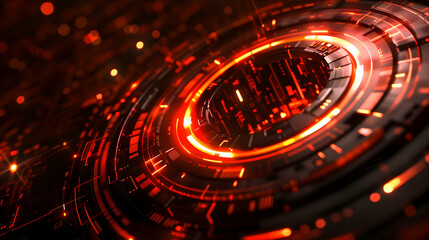 Poster - Abstract digital illustration of a glowing, circular mechanical system.