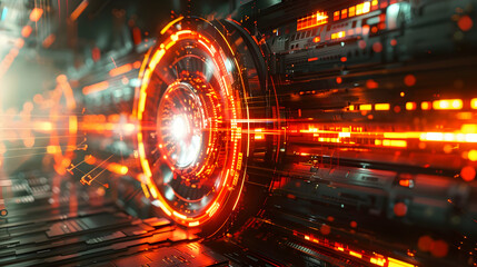Poster - intricate technological system with glowing circuitry.