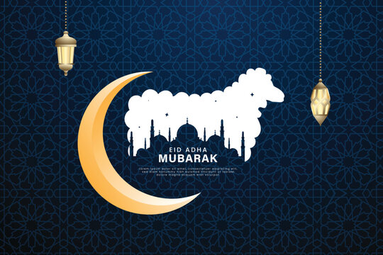 Happy Eid al-Adha. Poster with a silhouette of a sheep