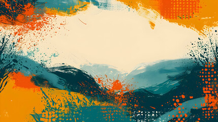 Poster - Abstract painting with vibrant color splashes and textured background.