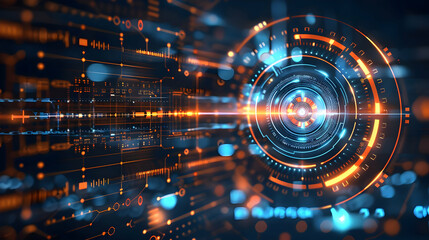 Fototapete - Dynamic digital interface with glowing circuitry.