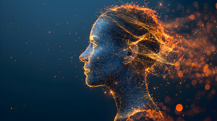 Poster - Abstract profile view of a woman formed from particles.