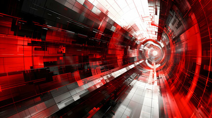 Poster - Abstract digital tunnel with vibrant red and black hues.