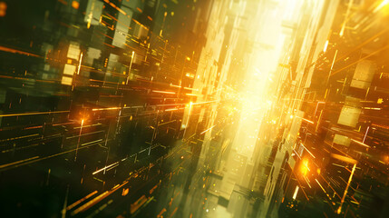 Poster - Intricate digital structure with glowing golden lines.