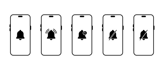 Poster - Alarm bell on smartphone icon set collection. Phone notification sign symbol