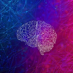 Poster - Interconnected neural network brain representation on vibrant duotone background