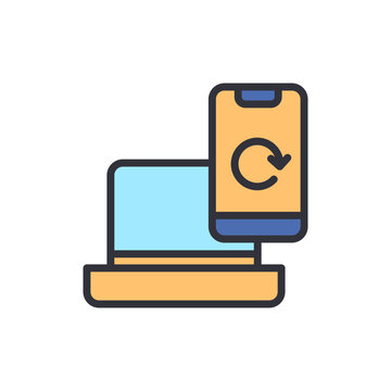 Device sync colored icons, minimalist vector illustration ,simple transparent graphic element .Isolated on white background
