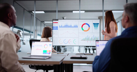 Poster - African American Woman Giving Financial KPI Dashboard Presentation