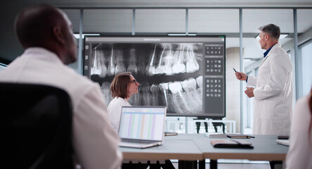 Poster - Diverse Dental Team Analyzing X-ray Results