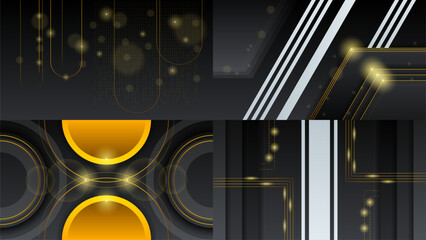 Poster - Set Abstract Collection Dark Black Gold Material Modern Background With Golden Lines Stripes Shadows Backdrop Wallpaper Decoration Vector Design Style