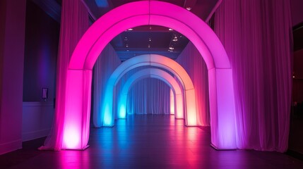 Poster - Illuminated curved arch with translucent panels and gentle color gradients for a sleek modern event vibe