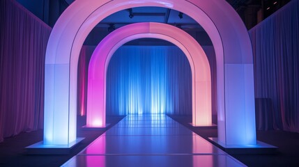 Poster - Illuminated curved arch with translucent panels and gentle color gradients for a sleek modern event vibe