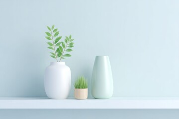 Aufkleber - minimalistic display of sleek interior decorations on empty shelf in modern living room