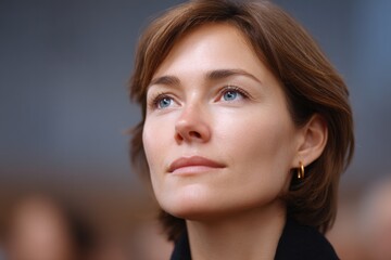 Aufkleber - minimalistic portrait of solemn individual in contemplative mood at funeral with blurred background