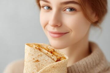 Poster - person enjoying delicious shawarma with blurred background
