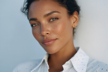 Poster - person with everyday makeup and relaxed expression blurred background