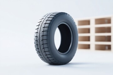 Poster - single tire standing upright on plain white background