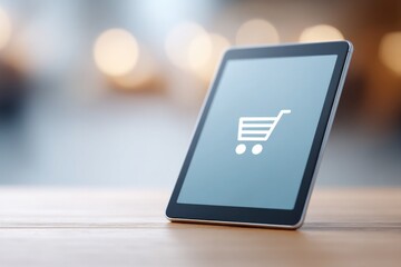 Poster - sleek and minimalistic online shopping interface displayed on digital device with ample copy space