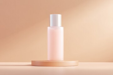 Poster - empty podium for cosmetics under soft lighting enveloped in minimalistic setting with ample copy space