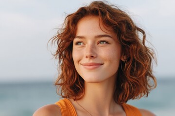 Poster - capture joyful persona enjoying start of summer blurred background minimalistic composition