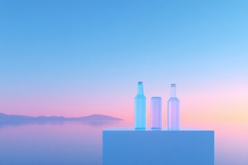 Poster - empty podium for drinks in minimalistic setting with abundant copy space