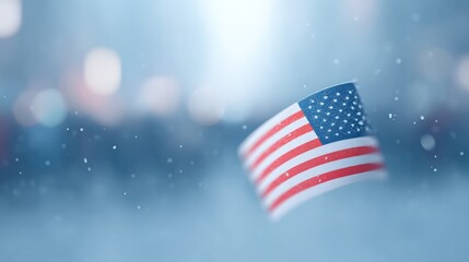 Poster - image of out-of-focus crowd with clear and vivid usa flag in foreground