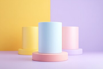 Poster - minimalistic empty podium designed for drinks set against vibrant color background under controlled studio lighting