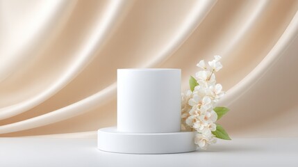 Poster - minimalistic empty podium in front of elegantly draped curtains