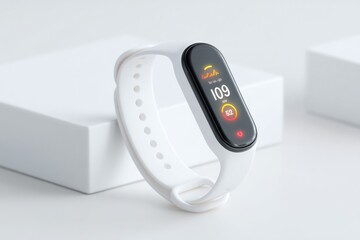 Aufkleber - minimalistic image of smart wristwatch displaying health data on clean white surface with ample copy