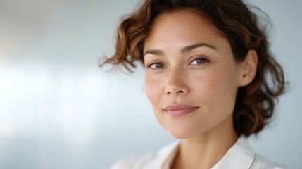 Poster - minimalistic portrait of massage therapist against blurred background with ample copy space for text