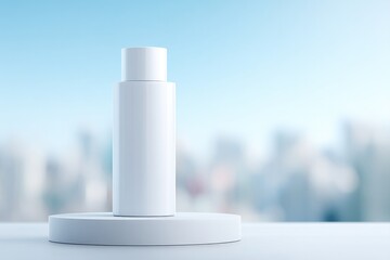 Aufkleber - minimalistic setup with empty podium designed for drinks positioned against blurred crowd in background