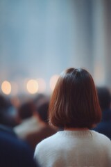 Poster - muted scene capturing solemn ambiance of memorial gathering with people in background intentionally blurred to focus