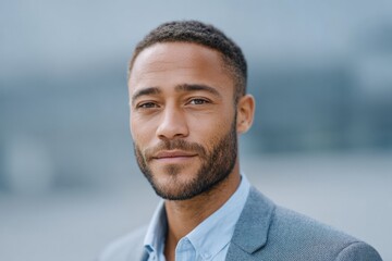 Poster - portrait of confident professional with blurred background representing impact of artificial intelligence in modern