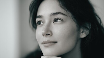 Poster - portrait of person deeply immersed in thought background softly blurred individual from any race age or gender