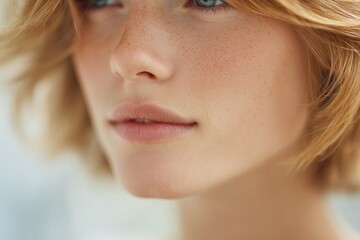 Poster - portrait of person with blurred background showcasing minimalistic aesthetic and abundant copy space