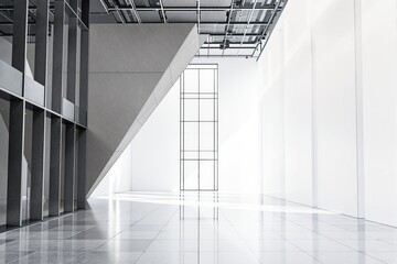 Poster - Futuristic architectural interior with geometric elements and natural light.