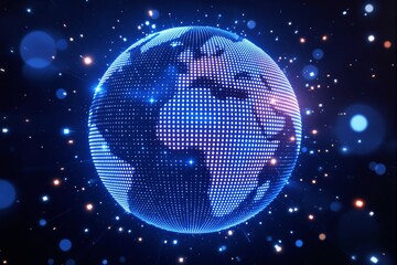 Poster - Digital globe with glowing dots on dark background.
