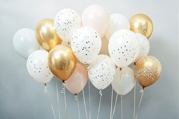 Poster - Elegant white and gold balloons with confetti pattern.