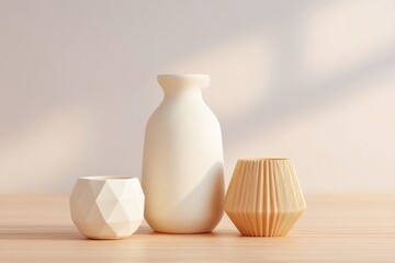 Poster - 3d printed home decor items against soft gradient wall copy space