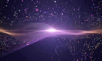 Fototapete - Abstract digital wave of glowing particles and energy flows in a dark background.