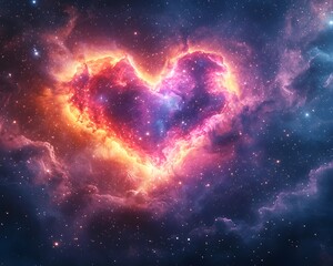 Wall Mural - glowing heart shaped nebula in a vibrant cosmic backdrop