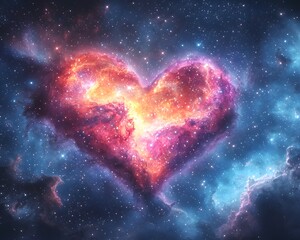 Wall Mural - glowing heart shaped nebula in a cosmic galaxy