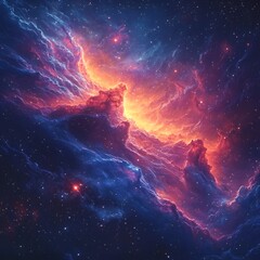 Poster - Vibrant cosmic nebula with glowing supernova in starry sky