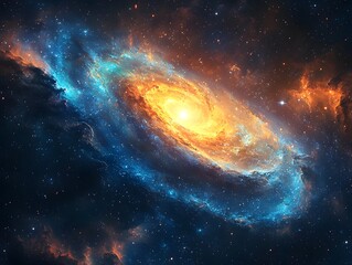 Poster - Glowing blue and green nebula with a swirling spiral and dazzling star cluster