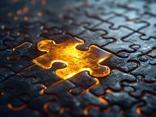 Poster - Glowing puzzle piece completing a business success puzzle