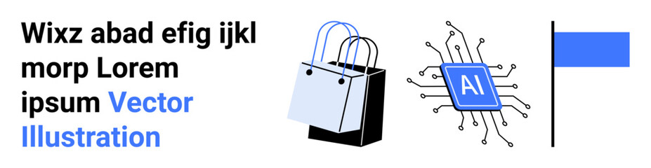Poster - shopping bags and microchip labeled ai depict the merge of retail and technology. ideal for retail, 