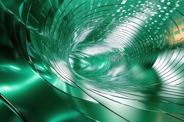 Aufkleber - Green Metallic Abstract Tunnel with Spiral Pattern Background and Smooth Perspective in Three Dimensional Rendering and Circular Lines