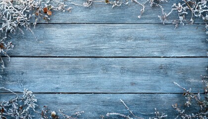 Leinwandbilder - Icy Blue Wooden Planks Background with Frosty Texture and Winter Atmosphere Ideal for Christmas Themes and Rustic Designs