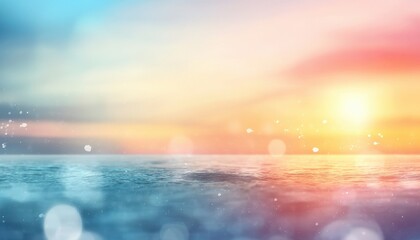 Aufkleber - Vibrant Ocean Seascape with Golden Sunset Reflecting on Calm Waters and Warm Sky a Peaceful Coastal Horizon with Sparkling Light and Soft Color Palette
